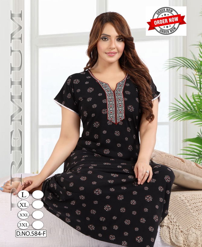 Vol Pc 584 Night Wear Shinker Printed Hosiery Nighty Gown Wholesale Online
